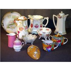 TRAY LOT CHINA INCL CHOCOLATE POTS, ETC.