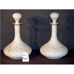 PAIR OF 10" MILK GLASS DRESSER BOTTLES