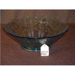 BLUE ETCHED GLASS BOWL 12" DIAMETER