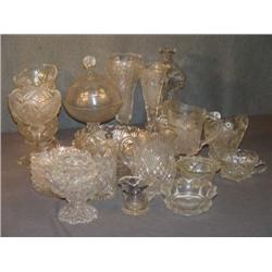 LOT 24 PCS PRESSED GLASS INCL SMALL COMPOTE, PITCH