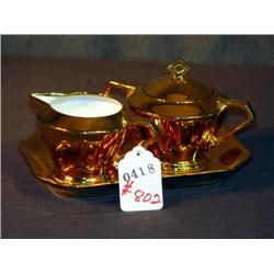 22K GOLD DECORATED PORCELAIN SUGAR AND CREAMER ON