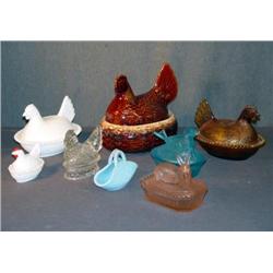 TRAY LOT HENS AND RABBIT ON NEST