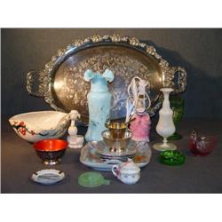 FANCY PLATED TRAY WITH CAKE SET, BRISTOL VASES, LA