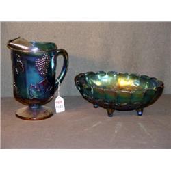 LOT 2 PCS LATE GRAPE DECORATED CARNIVAL GLASS