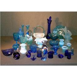 LARGE LOT OF BLUE GLASS INCL HATS, GOBLETS, ETC.