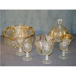LOT 9 PCS GOLD DECORATED PATTERN GLASS