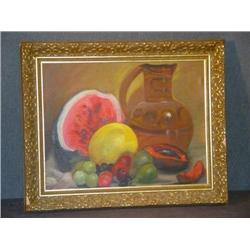 OIL ON PANEL FRUIT STILL LIFE 17"X13"