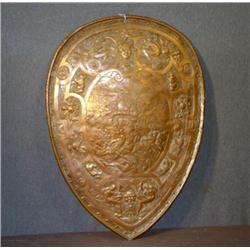 COPPER SHIELD WITH BATTLE SCENE 24"X17"