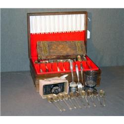 SILVER CHEST WITH PLATED FLATWARE, PICWICK CAMERA