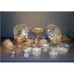 LOT GLASS INCL PATTERN COMPOTE, HAT, BUTTER DISH,