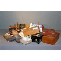 BOX LOT WITH DUTCH SHOES, WOODEN BOXES, ETC.