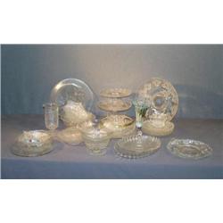 LARGE BOX LOT OF PATTERN GLASS, ETC.