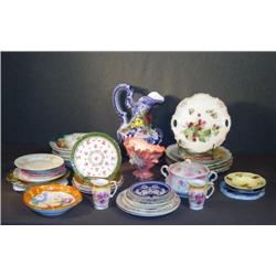 BOX LOT DECORATIVE PLATES, ITALIAN PITCHER, ETC.