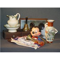 LOT WITH ORIENTAL VASE, SCHOOL BELL, TUREEN, ETC.