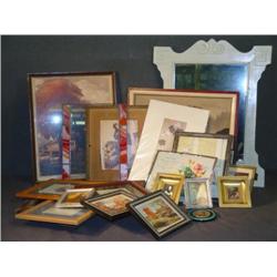 BOX LOT OF SMALL FRAMES, MIRRORS, ETC