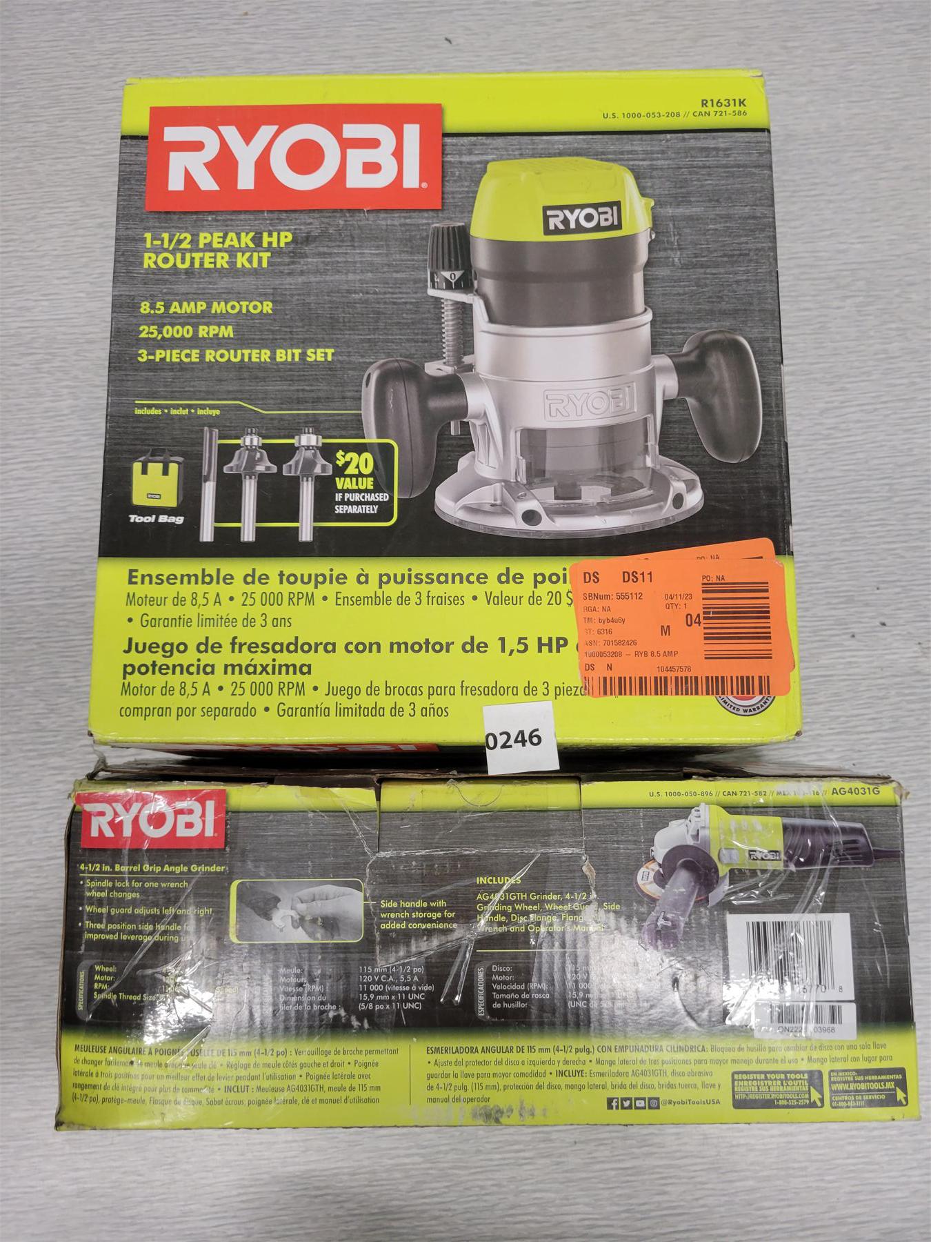 LOT OF 2 - RYOBI BARREL GRIP ANGLE GRINDER & PEAK HP ROUTER KIT - Kidd ...