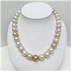 Image 2 : 14-15mm South Sea White and Golden Round Pearl Necklace with Gold Clasp