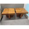 Image 2 : Qty 2 Wooden Tables w/ Woven Tops 28"x28"x22"H (Some Damage)