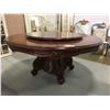 Image 1 : LARGE ROUND MAHOGANY FINISH HEAVILY CARVED DINING TABLE WITH LAZY SUSAN