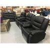 Image 1 : BLACK LEATHER 3PC. RECLINING SOFA SET - SOFA, LOVESEAT & CHAIR