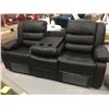 Image 2 : BLACK LEATHER 3PC. RECLINING SOFA SET - SOFA, LOVESEAT & CHAIR