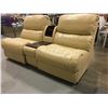 Image 2 : GENERAL LEATHER LOVESEAT SECTIONAL SOFA SECTION WITH CENTER CONSOLE - OFF-WHITE CREAM COLOR