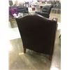 Image 4 : BURGUNDY LEATHER LEISURE ARMCHAIR WITH TOOLED LEATHER BACKREST & BRASS ACCENTS