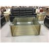Image 1 : 3PC. THICK GLASS & BRASS FINISH COFFEE & END TABLE SET