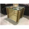 Image 4 : 3PC. THICK GLASS & BRASS FINISH COFFEE & END TABLE SET