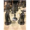 Image 2 : GROUP OF 3 CHROME FINISH & GLASS PIECES- 2 CANDLE HOLDERS & 1 DRY FLOWER/POTPOURRI PEDESTAL VASE