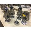 Image 2 : GROUP OF 4 LIDDED CHROME FINISH & GLASS DRY FLOWER/POTPOURRI URNS