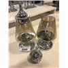 Image 2 : PAIR LIDDED CHROME FINISH & GLASS DRY FLOWER/POTPOURRI URNS
