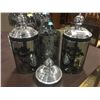 Image 2 : GROUP OF 3 CHROME FINISH & GLASS LIDDED CANNISTERS