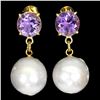 Image 1 : Natural Amethyst Pearl Earrings