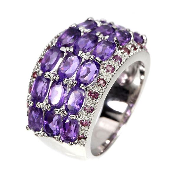 Natural Amethyst Rhodolite Garnet Ring