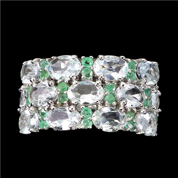 Natural  Aquamarine& Colombian Emerald Ring