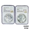 Image 1 : 1987 Set (2) American Silver Eagles NGC MS69