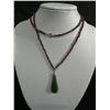 Image 2 : Beautiful Genuine B.C. Jade Pendant w/ Long Genuine Garnet Bead Necklace, Very Long
