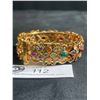 Image 2 : Vintage Detailed Gold Tone Bracelet w/ Semi-Precious Stones & Unique Pin Closure