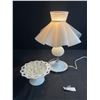 Image 1 : Vintage Hobnail Milk Glass Boudoir Lamp and Pedestal Flower Bowl w/ Glass Frog
