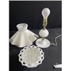 Image 3 : Vintage Hobnail Milk Glass Boudoir Lamp and Pedestal Flower Bowl w/ Glass Frog