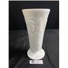 Image 1 : Vintage Indianan White Milk Glass Pedestal Vase w/ Grape Leaf Patter - 9.75" Tall