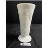 Image 2 : Vintage Indianan White Milk Glass Pedestal Vase w/ Grape Leaf Patter - 9.75" Tall
