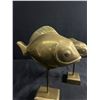 Image 2 : 3 Brass Fish Statues,  10" Tall (2x) & 13" Tall