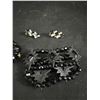 Image 2 : 2 Vintage Black Glass Bracelets and Black White Rhinestone Earrings