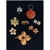 Image 1 : Leather Dogwood and Other Vintage Brooches. Leather Keyring Plus 1 Other Brooch Plus Leather Orchid