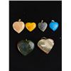 Image 1 : Nice Lot of 6  Semi Precious Stone Heart Pendants