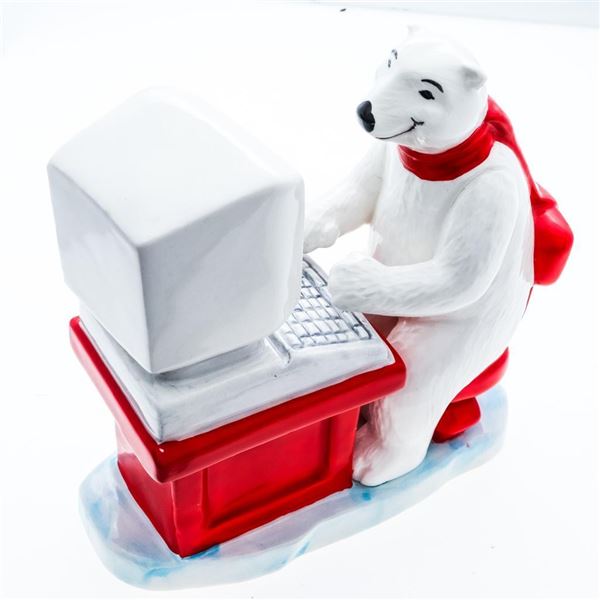 Coca Cola Glazed Porcelain Figurine Polar Bear at The Computer