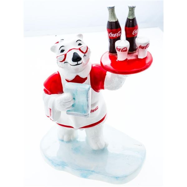 Coca Cola Glazed Porcelain Figurine Polar Bear Waiter