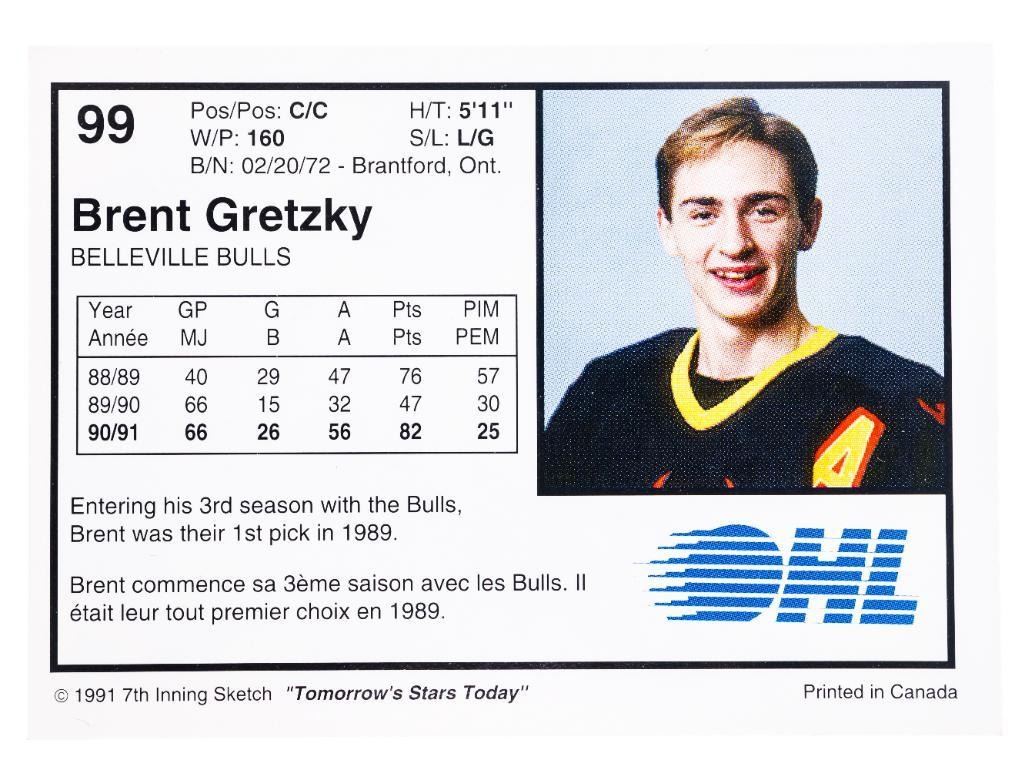 Vintage - Brent Gretzky #99 Belleville Bulls OHL 1991 7th Inning ...